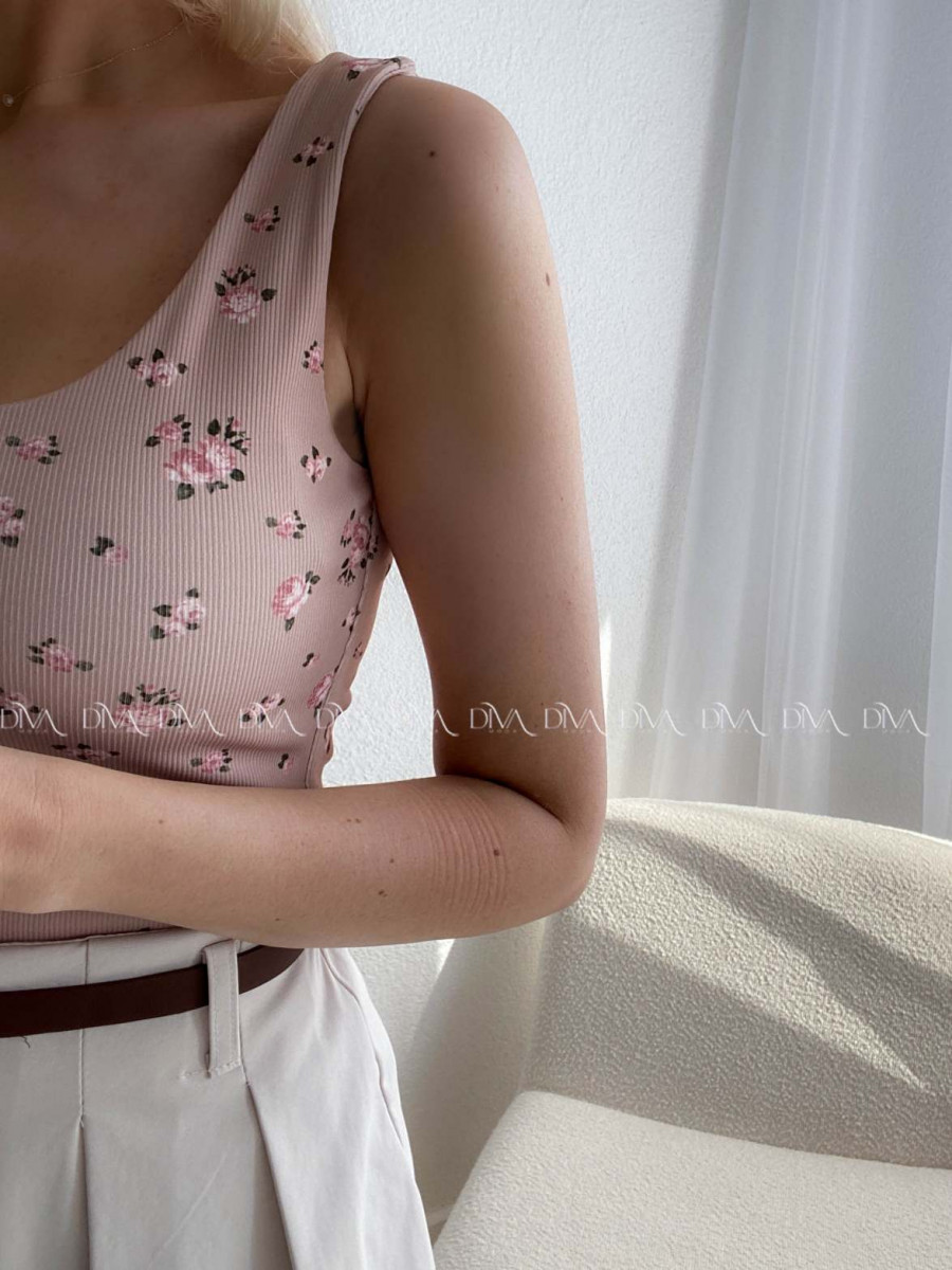 Rebrované tielko s kvetinkami béžové AB 105