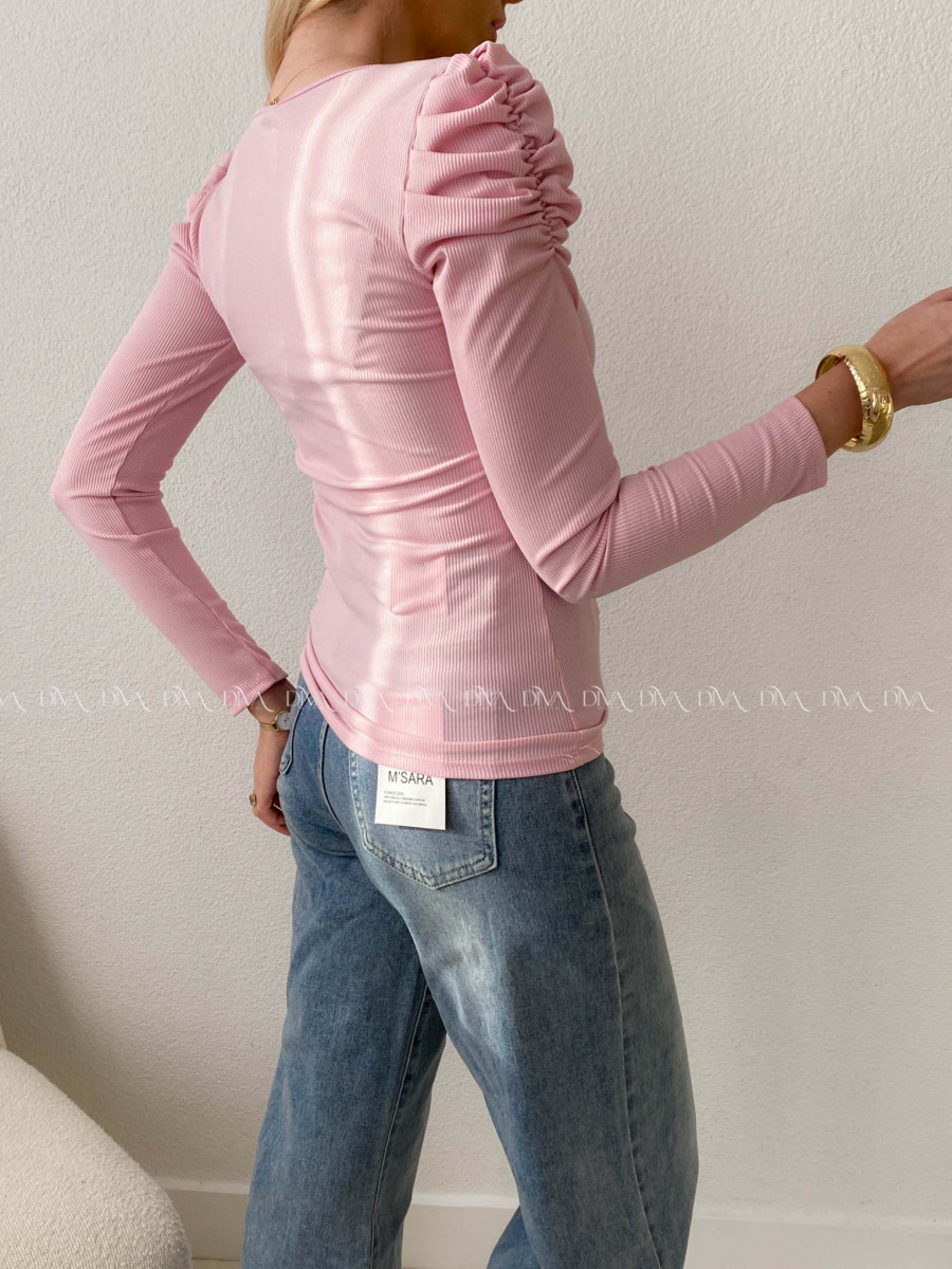 Rebrovaný top s puf rukávmi Ellen baby pink AB 111