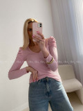 Rebrovaný top s puf rukávmi Ellen baby pink AB 111
