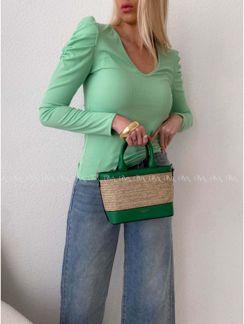 Rebrovaný top s puf rukávmi Ellen pistácia AB 111