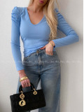 Rebrovaný top s puf rukávmi Ellen baby blue AB 111
