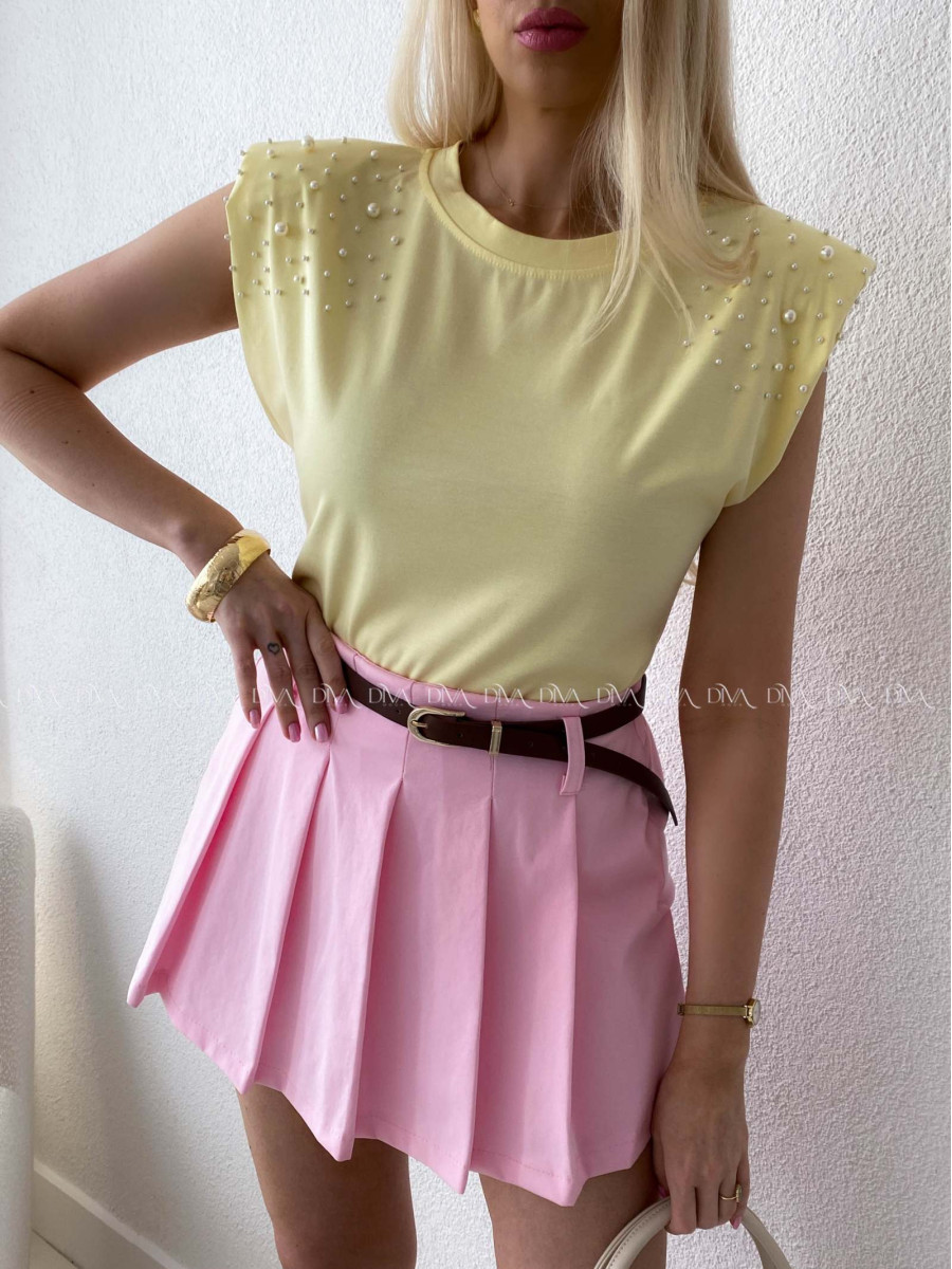 Tričko s perličkami na ramenách žlté AB 112