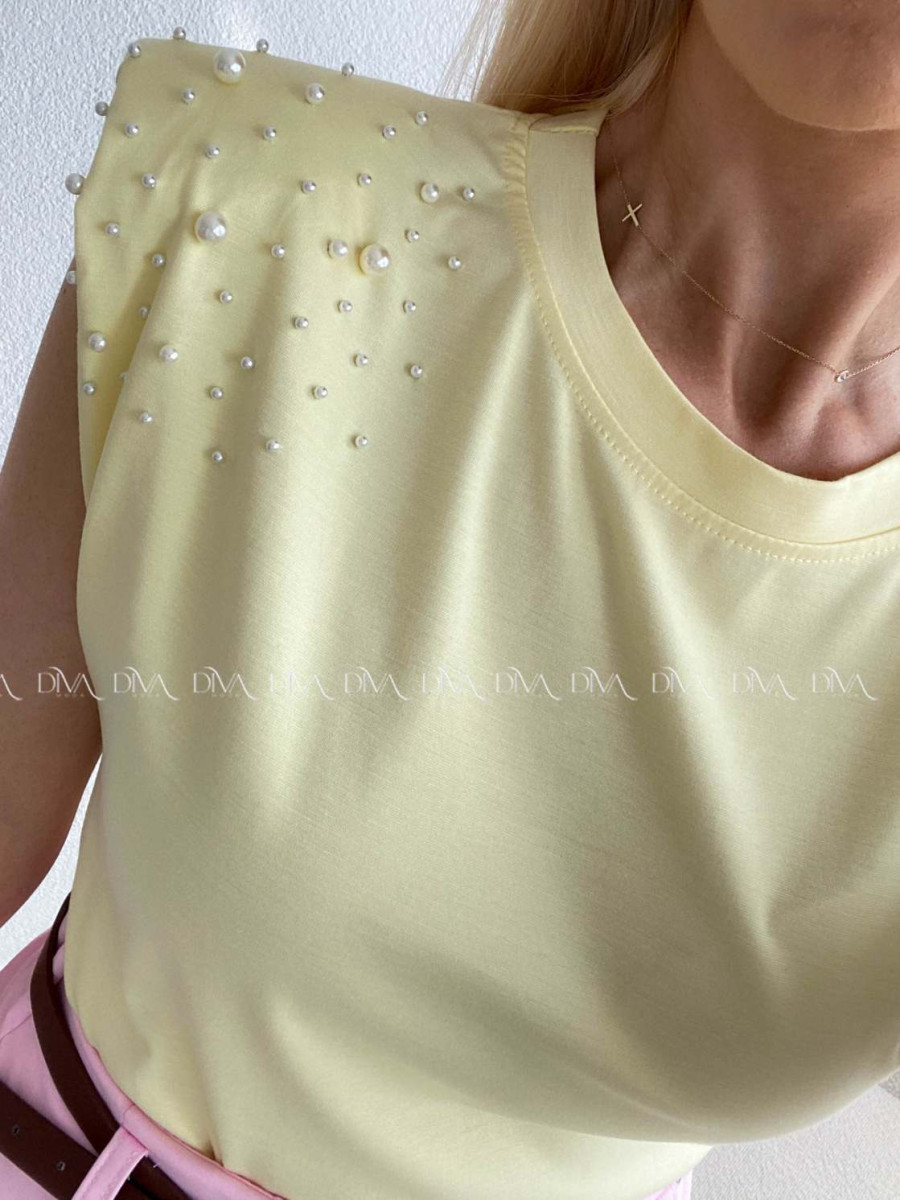Tričko s perličkami na ramenách žlté AB 112
