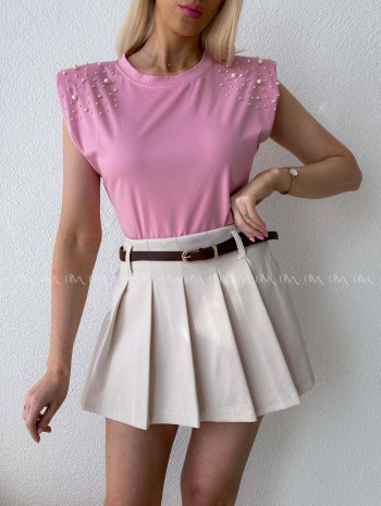 Tričko s perličkami na ramenách ružové AB 112