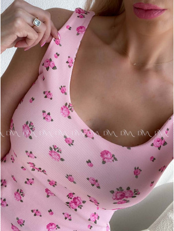 Rebrované tielko s kvetinkami ružové AB 105