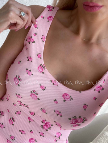 Rebrované tielko s kvetinkami ružové AB 105