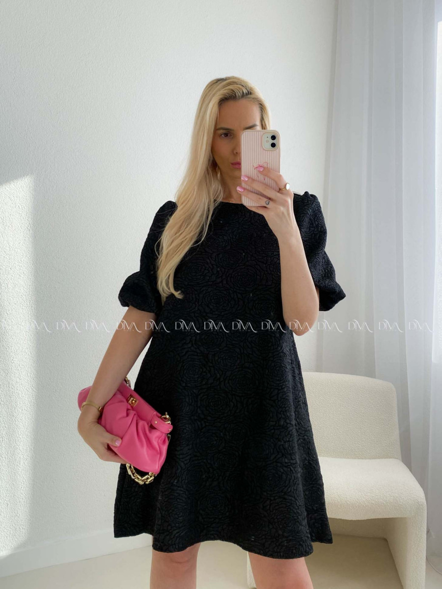 Elegantné šaty s 3d kvetmi rosses čierne AB 108