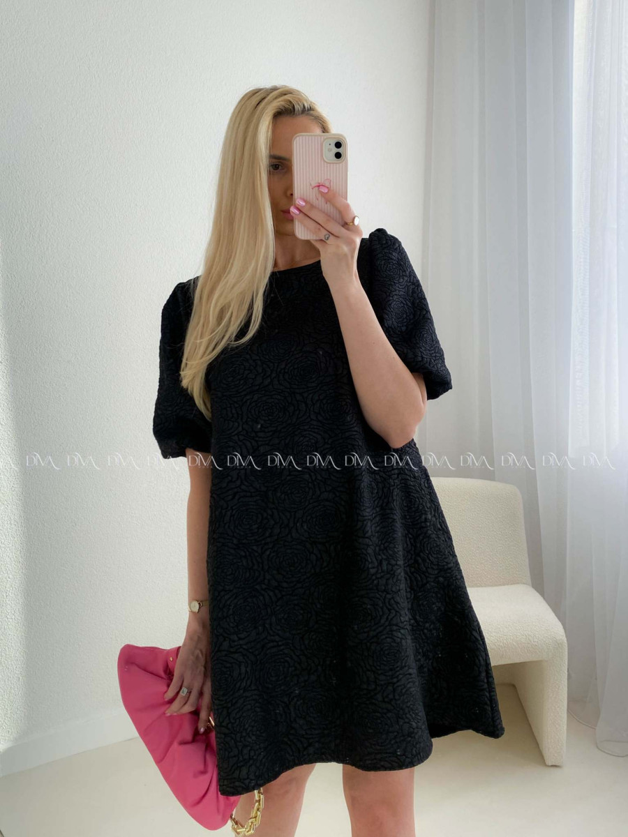 Elegantné šaty s 3d kvetmi rosses čierne AB 108