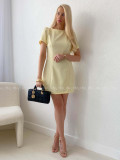 Jednoduché šaty s tulipánovými rukávmi butter yellow AB 107