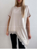 Asymetrické voľné tričko s krajkou béžové AB 117