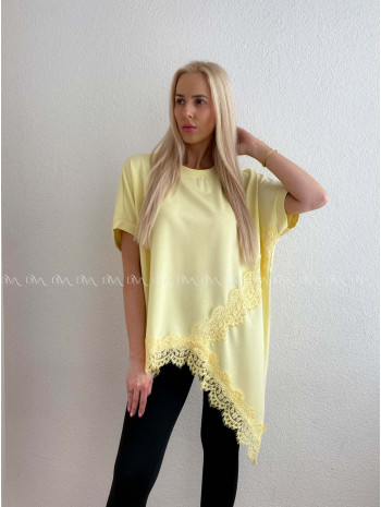 Asymetrické voľné tričko s krajkou žllté AB 117