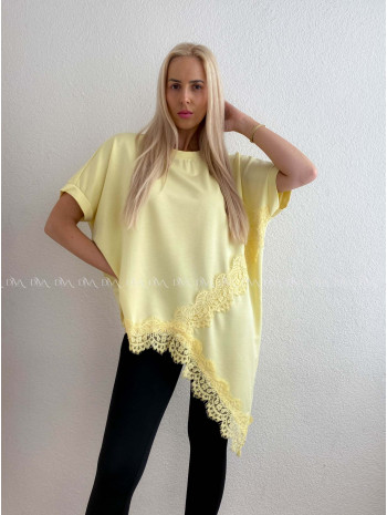 Asymetrické voľné tričko s krajkou žllté AB 117