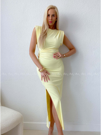 Priliehavé maxi šaty so sponou butter yellow AB 123