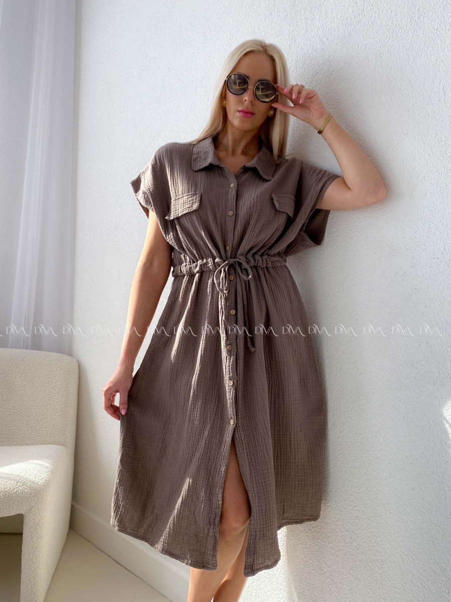 Mušelínové košeľové šaty Ria zemitá hnedá AB 126