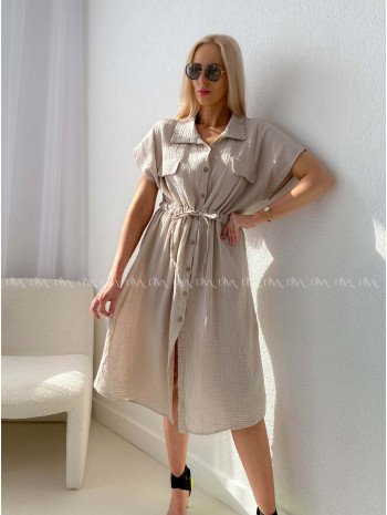 Mušelínové košeľové šaty Ria béžové AB 126
