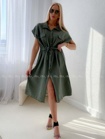 Mušelínové košeľové šaty Ria khaki zelené AB 126