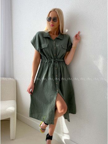 Mušelínové košeľové šaty Ria khaki zelené AB 126