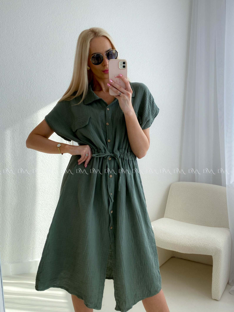 Mušelínové košeľové šaty Ria khaki zelené AB 126