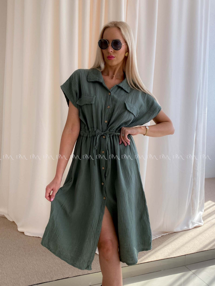 Mušelínové košeľové šaty Ria khaki zelené AB 126