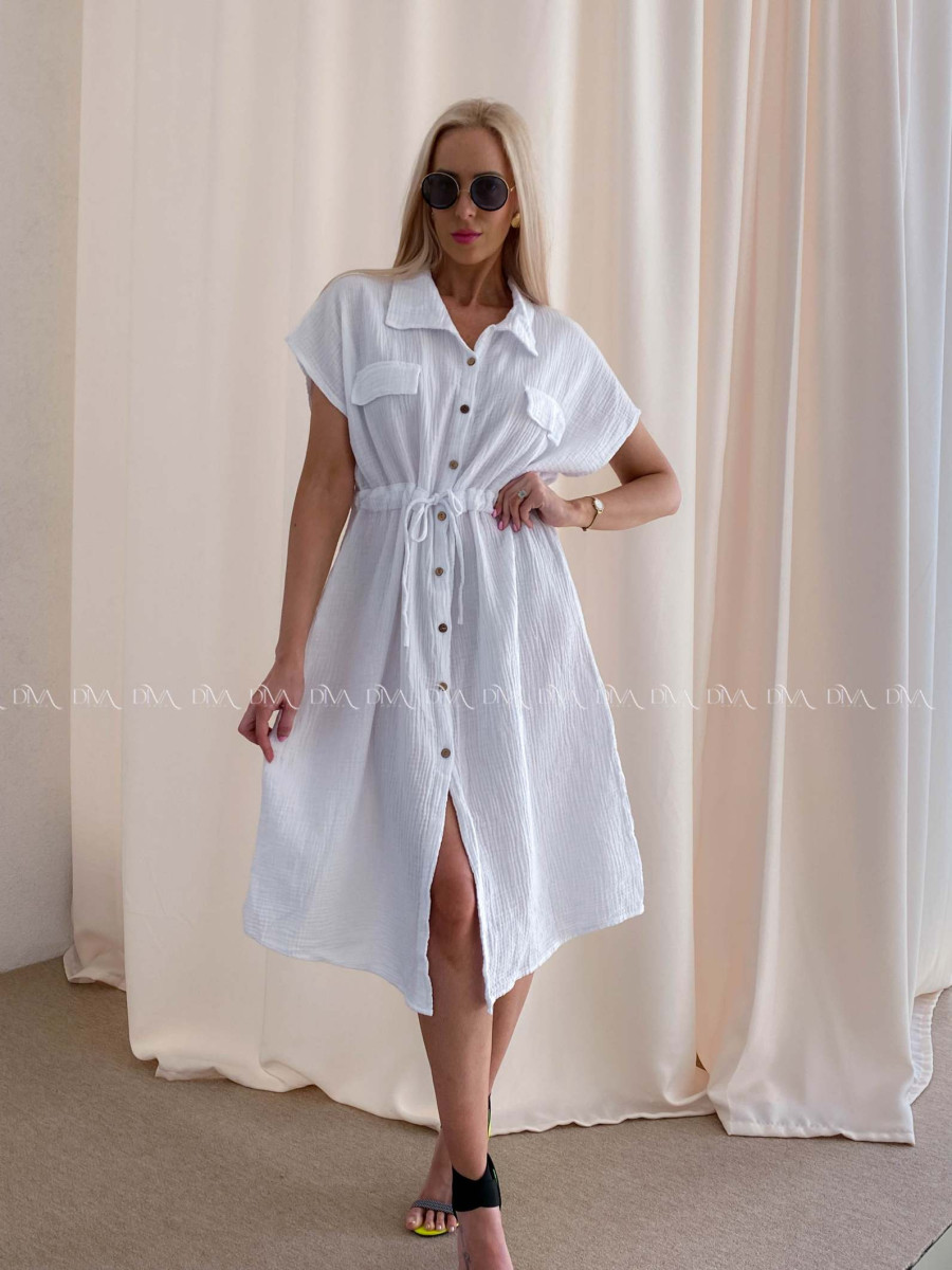 Mušelínové košeľové šaty Ria biele AB 126