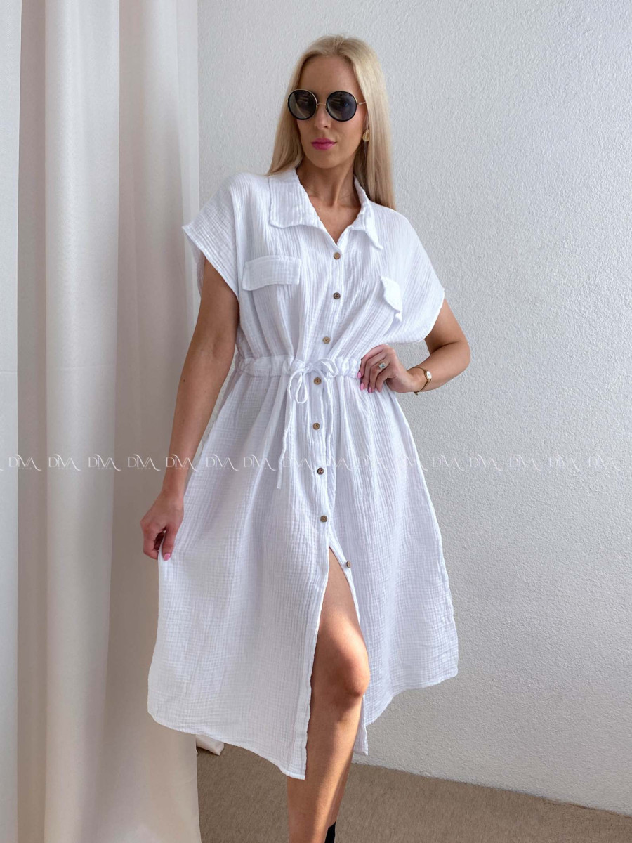 Mušelínové košeľové šaty Ria biele AB 126