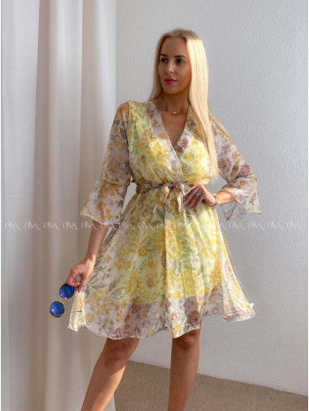 Ľahučké šaty so zvonovými rukávmi garden žlté AB 95