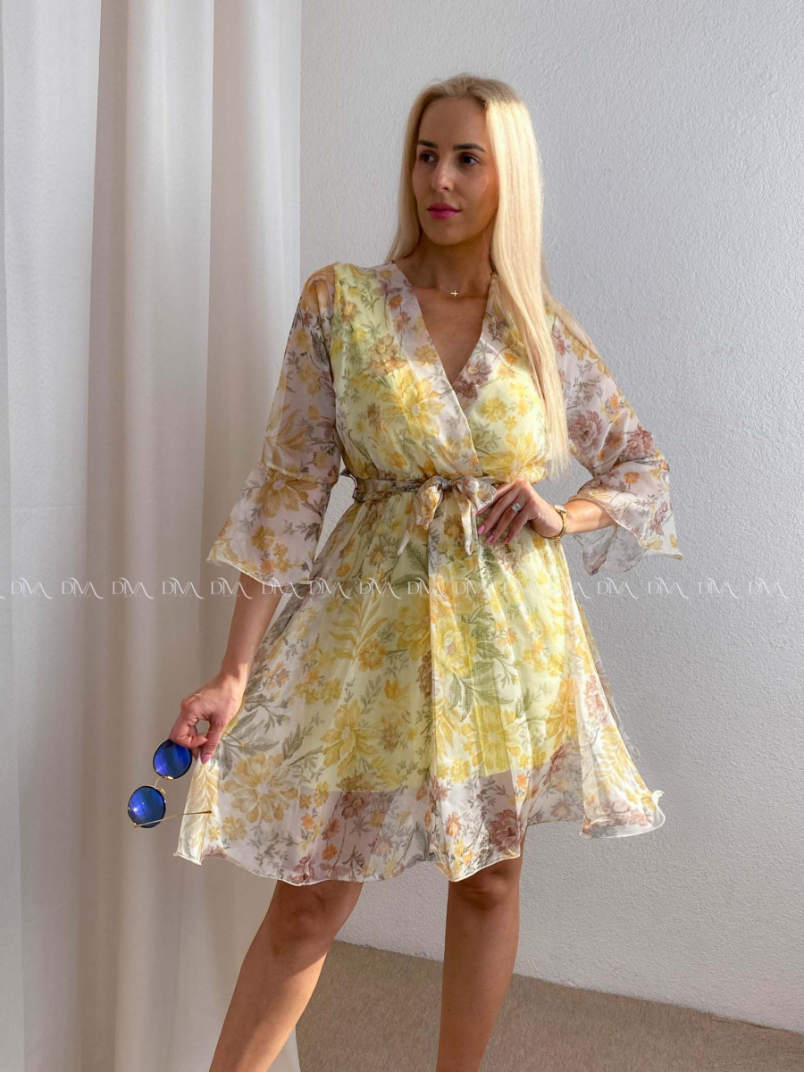 Ľahučké šaty so zvonovými rukávmi garden žlté AB 95