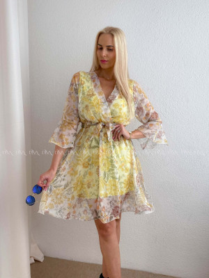 Ľahučké šaty so zvonovými rukávmi garden žlté AB 95