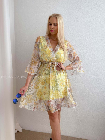 Ľahučké šaty so zvonovými rukávmi garden žlté AB 95