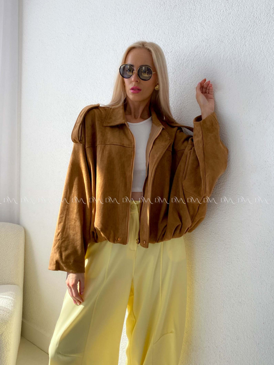 Netopieria bunda z brúsenej koženky suede hnedá A 101