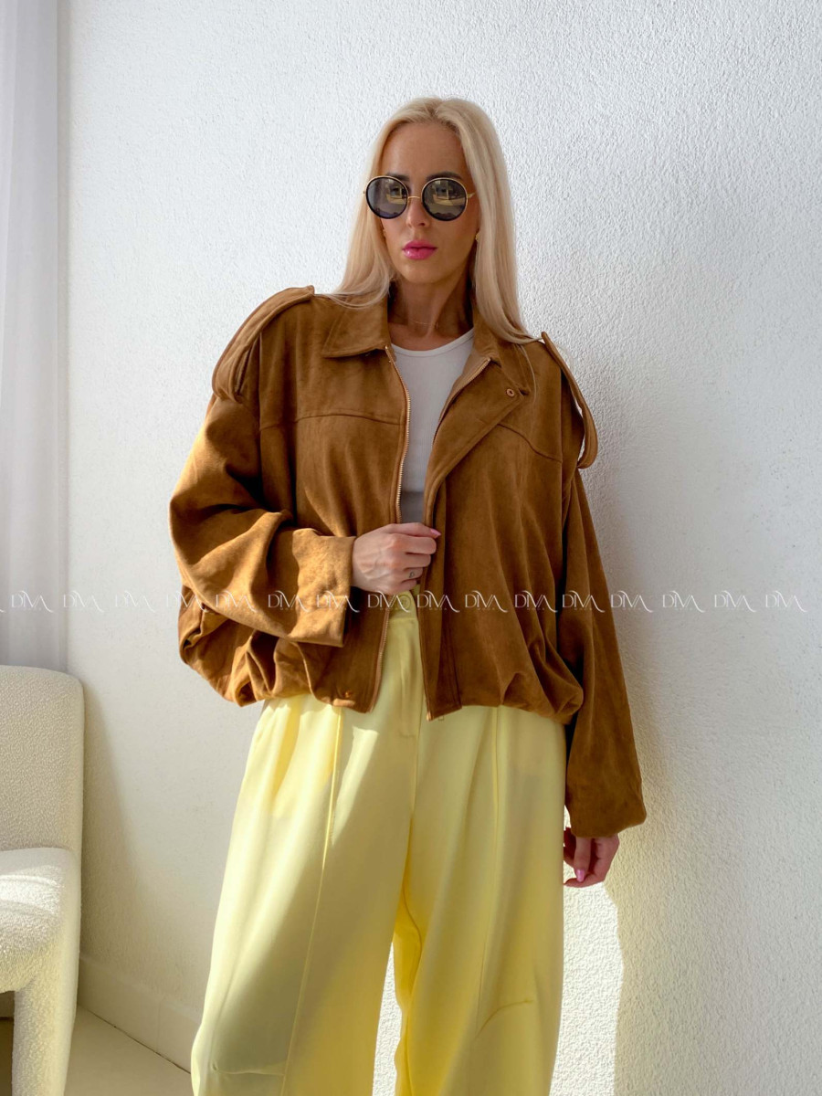 Netopieria bunda z brúsenej koženky suede hnedá A 101