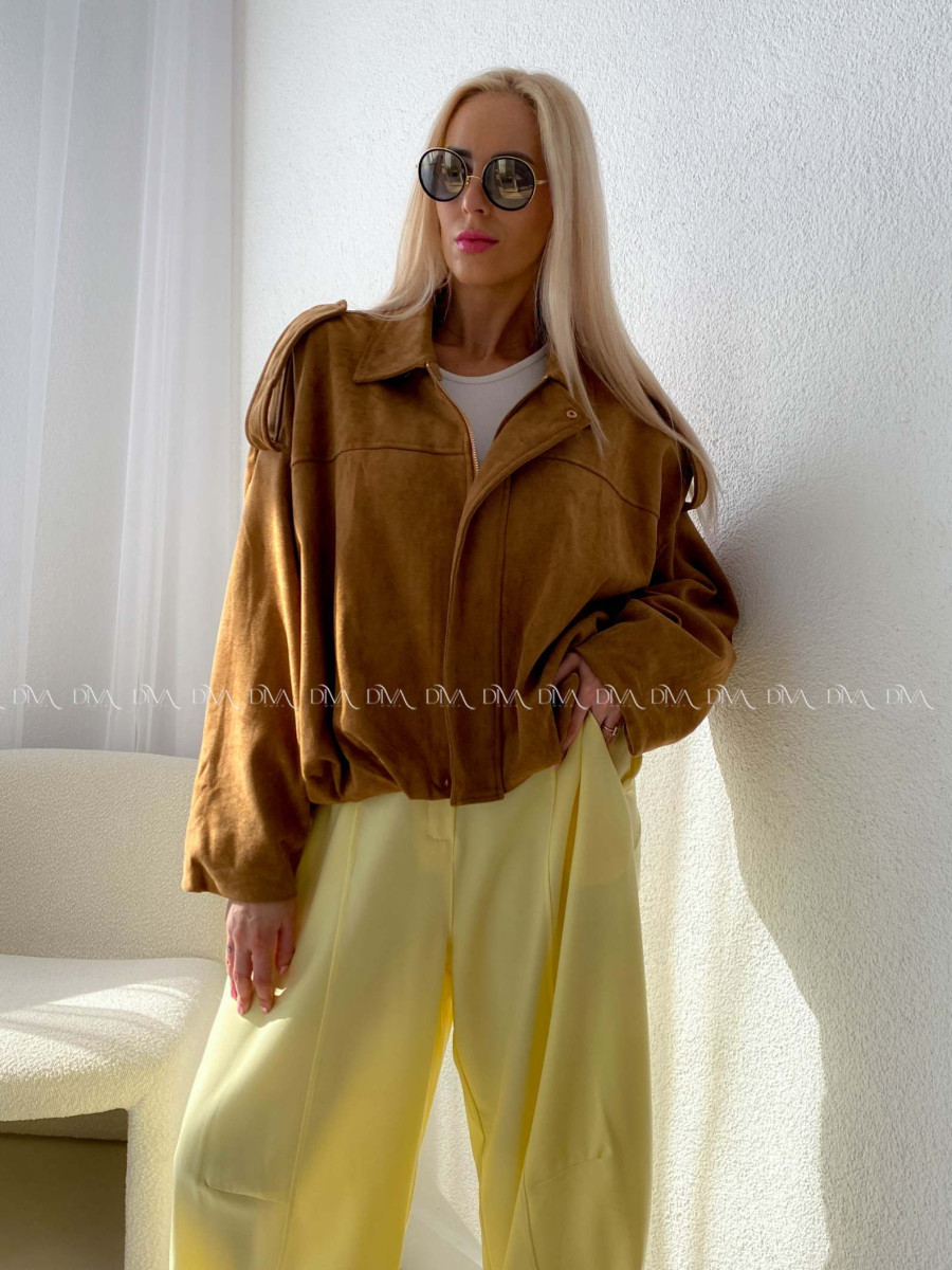 Netopieria bunda z brúsenej koženky suede hnedá A 101