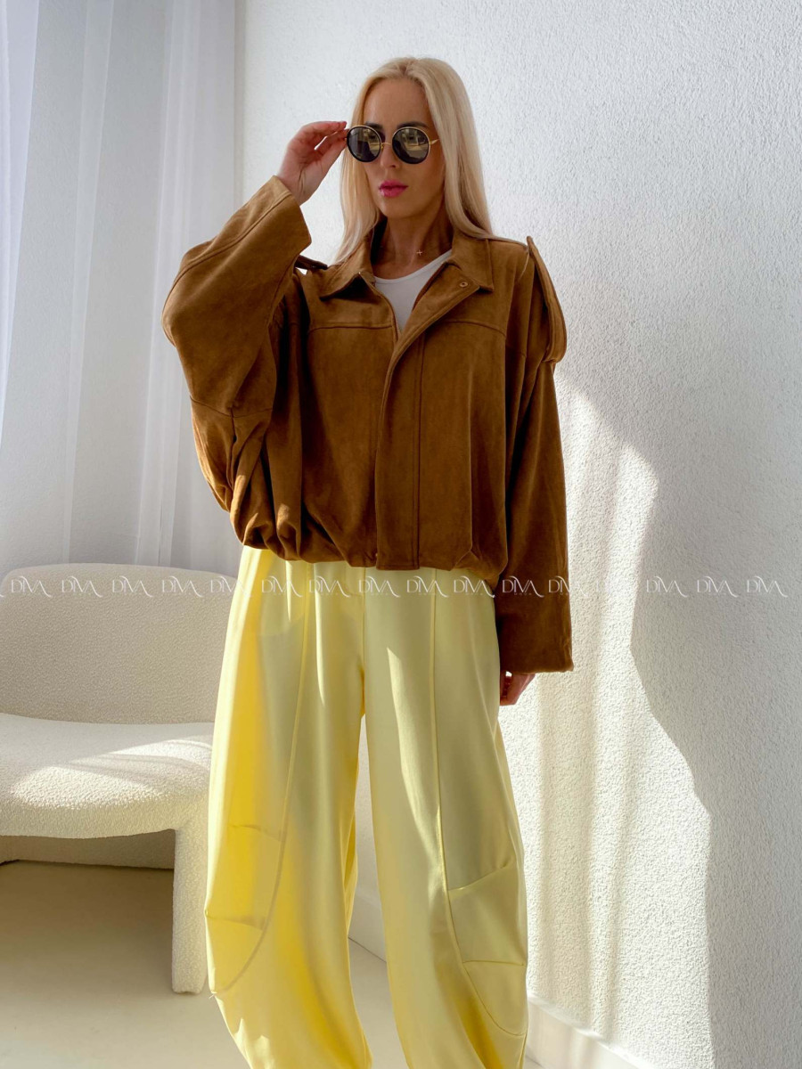 Netopieria bunda z brúsenej koženky suede hnedá A 101