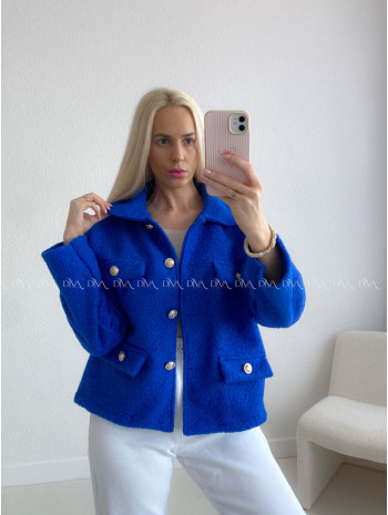 Bouclé bunda do pása kráľovská modrá AB 60