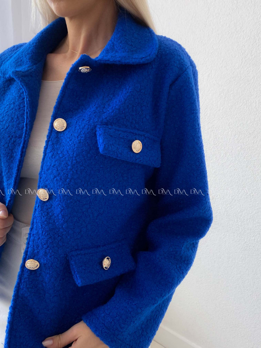 Bouclé bunda do pása kráľovská modrá AB 60