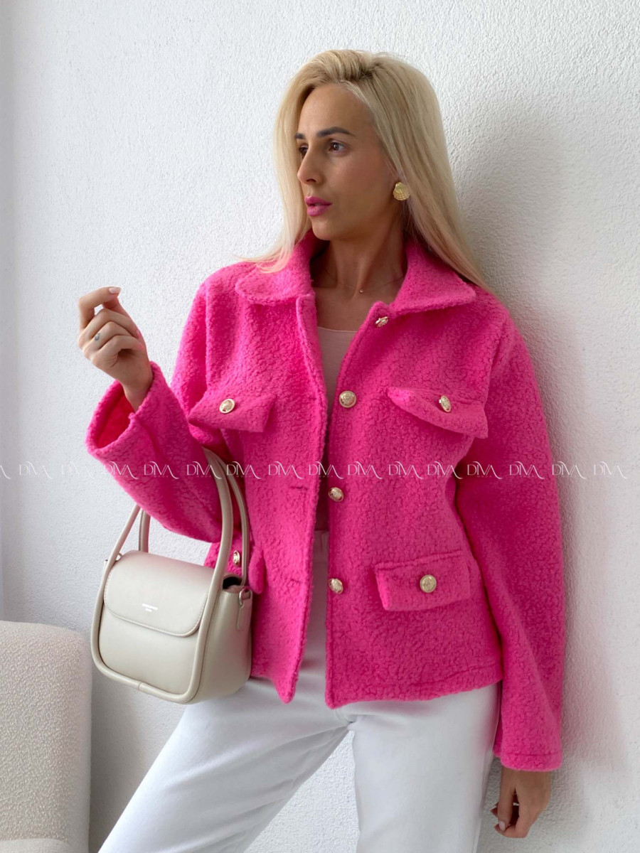 Bouclé bunda do pása ružová AB 60