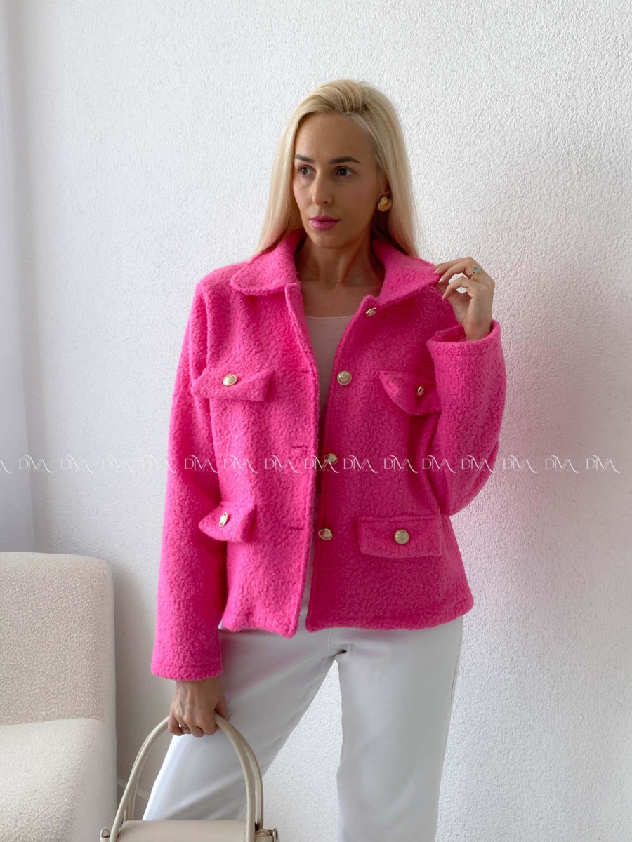 Bouclé bunda do pása ružová AB 60