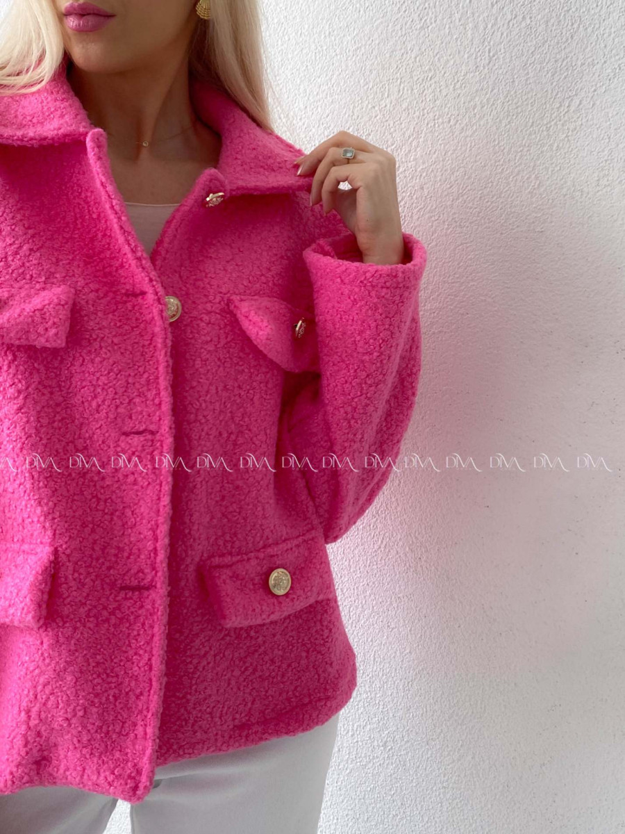 Bouclé bunda do pása ružová AB 60