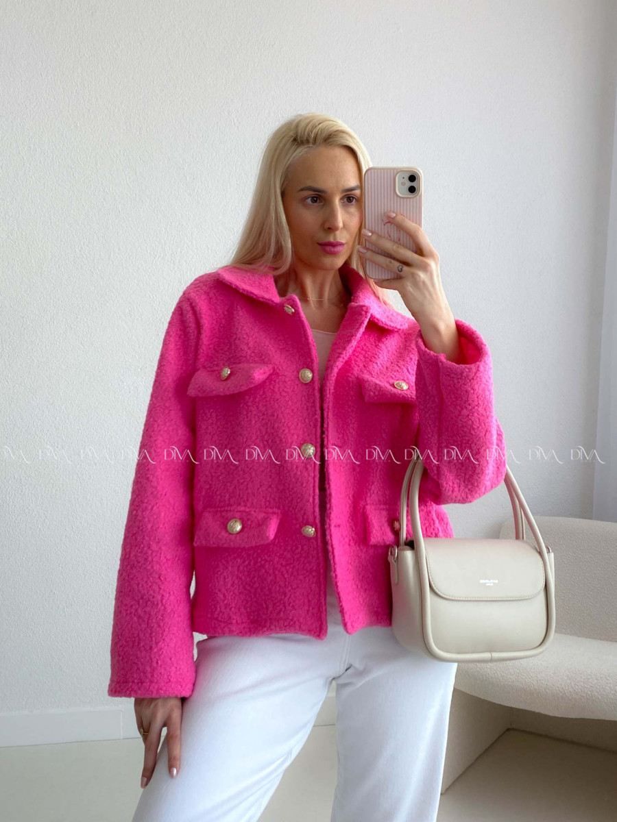Bouclé bunda do pása ružová AB 60