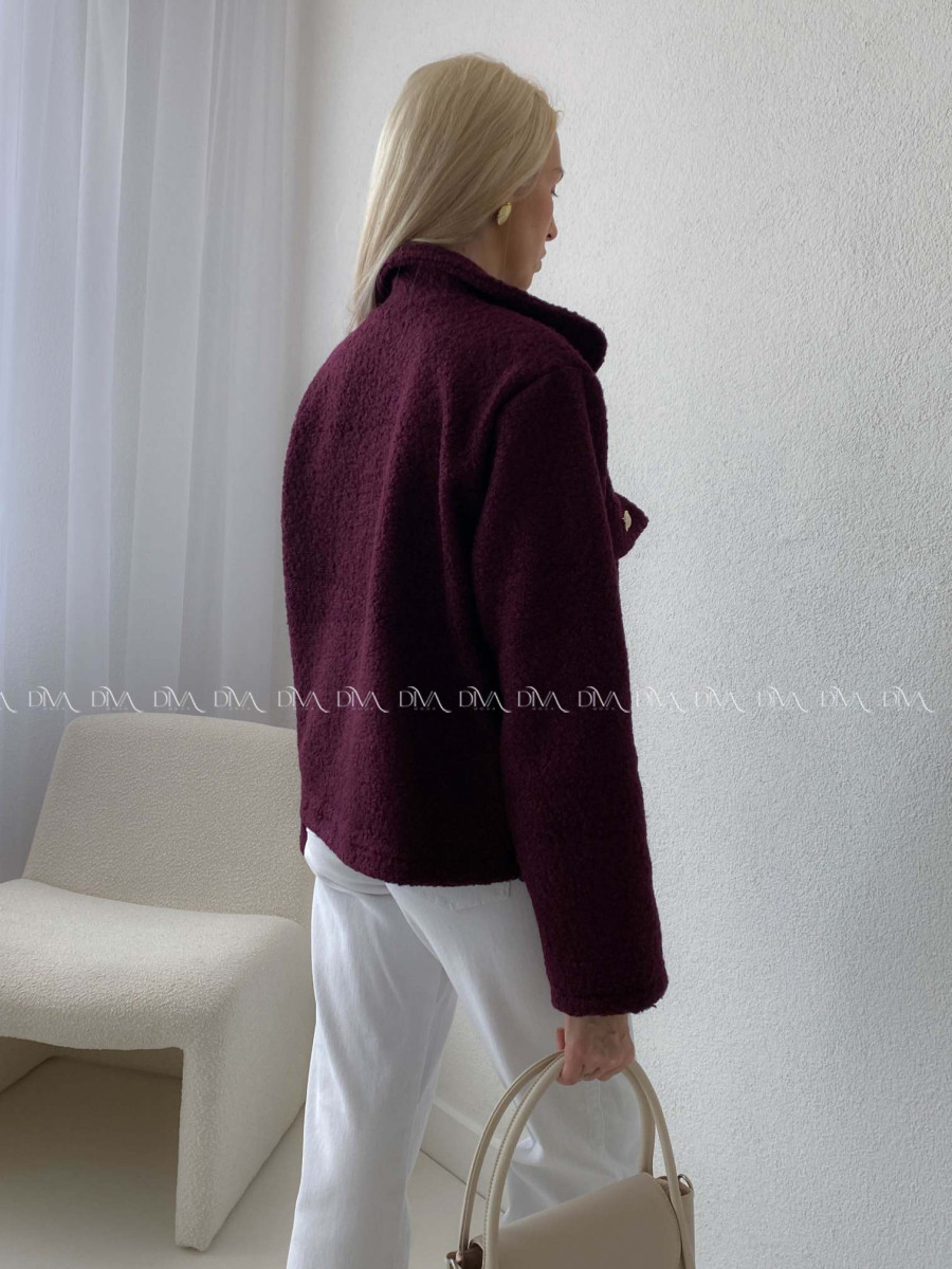 Bouclé bunda do pása vínová AB 60