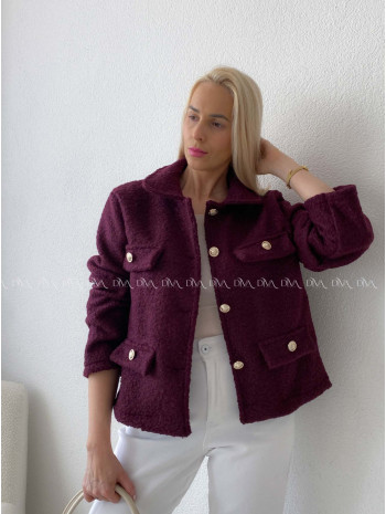 Bouclé bunda do pása vínová AB 60