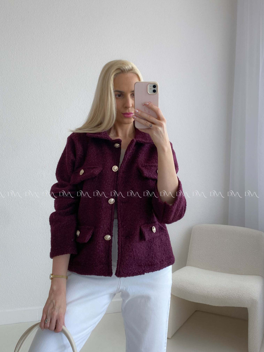 Bouclé bunda do pása vínová AB 60