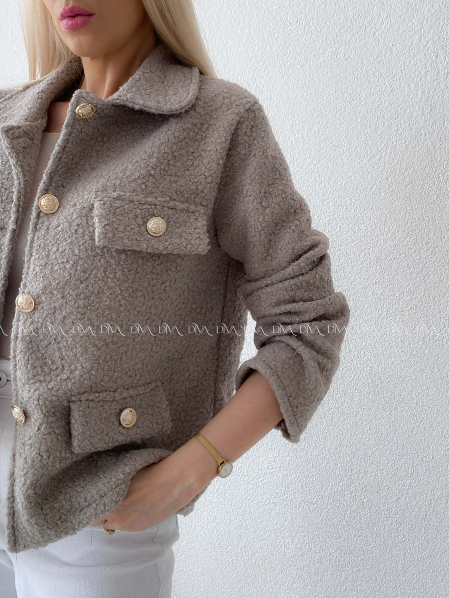 Bouclé bunda do pása piesková AB 60