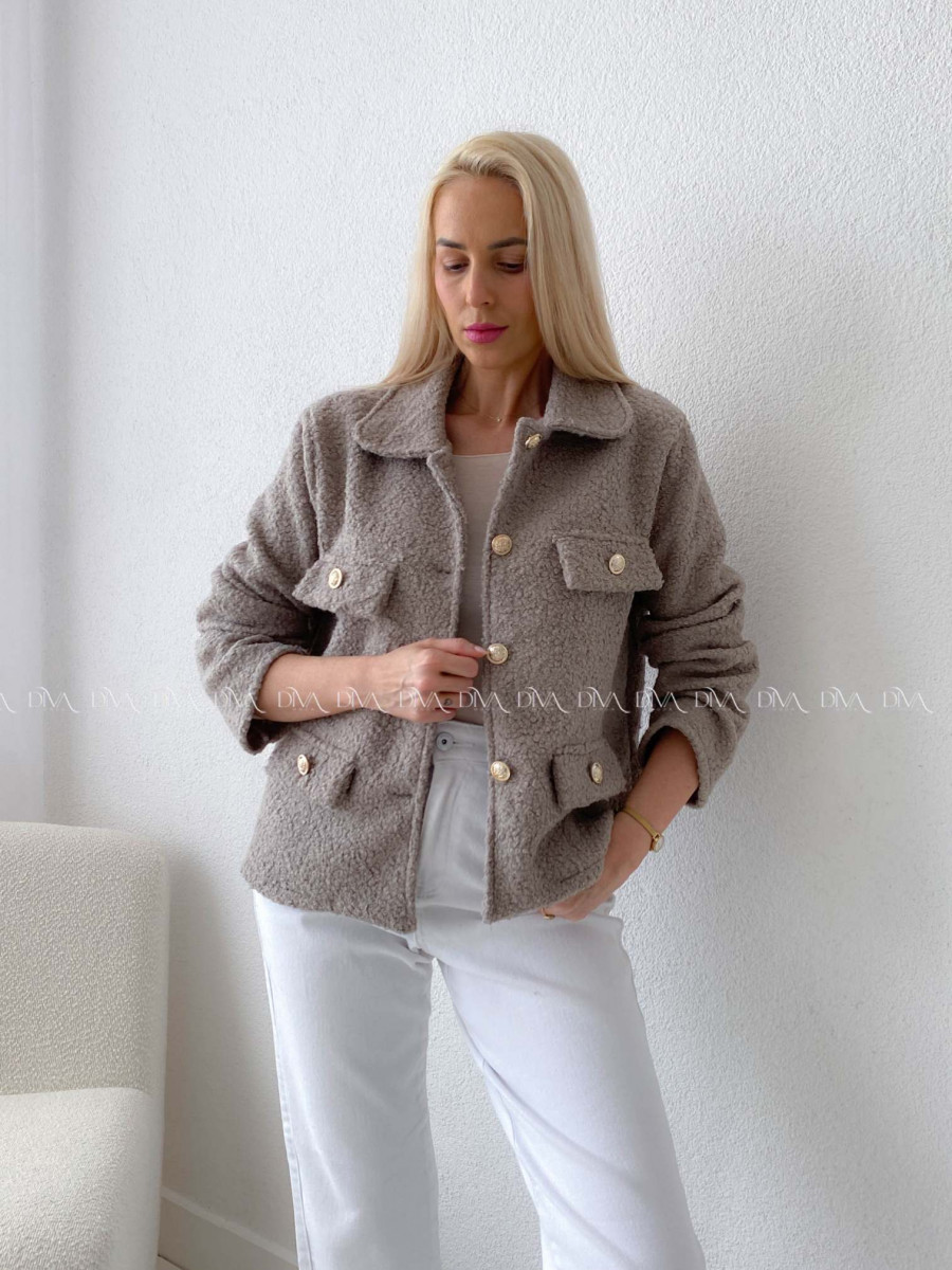 Bouclé bunda do pása piesková AB 60