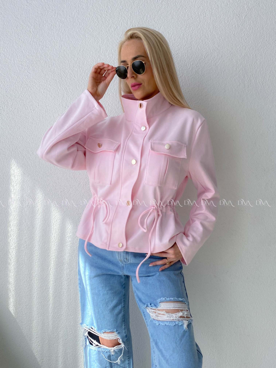 Semišová bunda so sťahovaním v páse baby pink AB 233