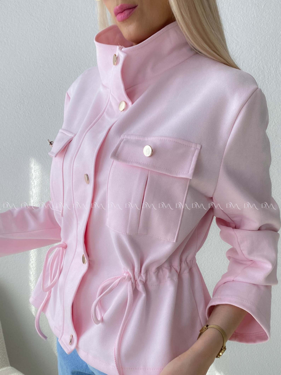 Semišová bunda so sťahovaním v páse baby pink AB 233