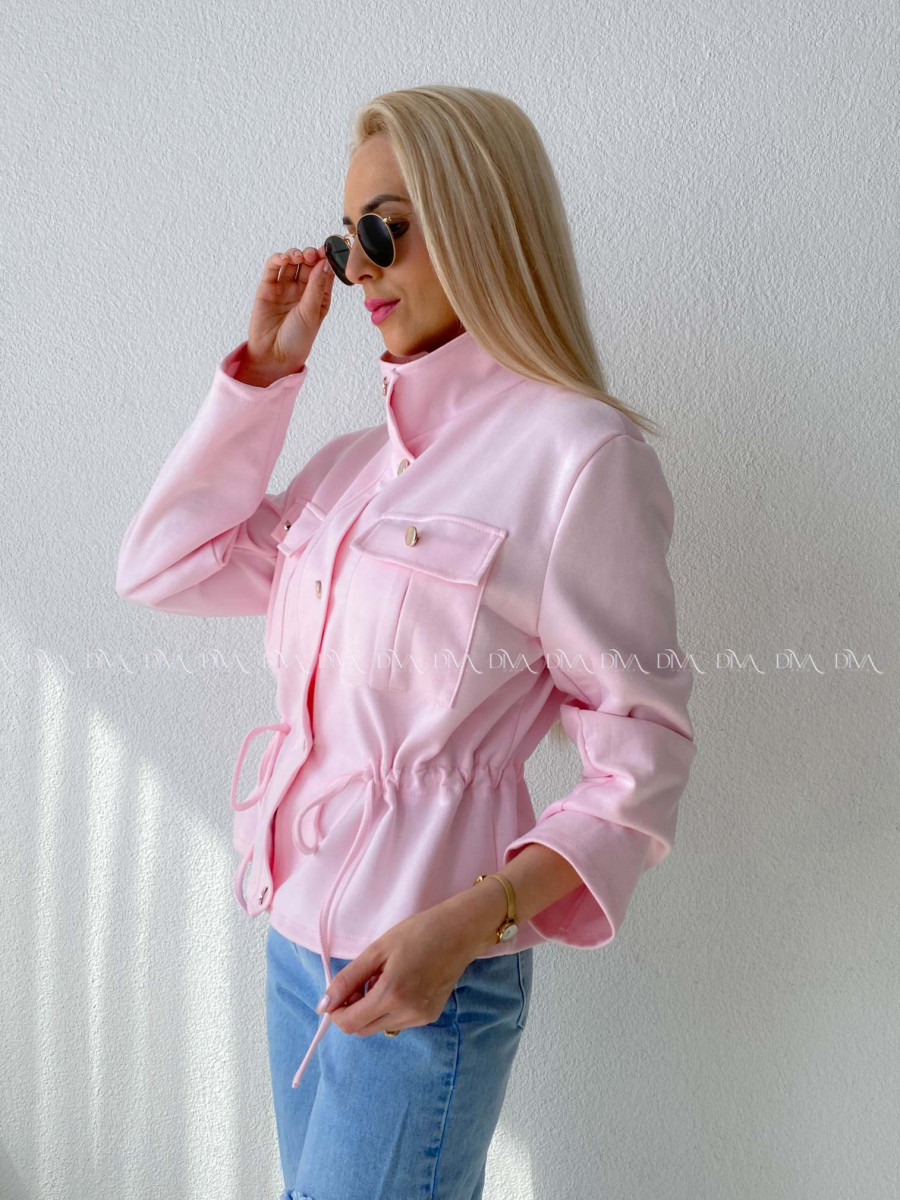 Semišová bunda so sťahovaním v páse baby pink AB 233