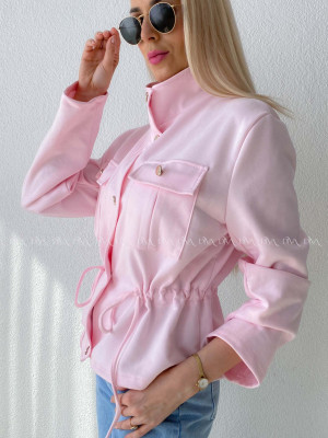 Semišová bunda so sťahovaním v páse baby pink AB 233