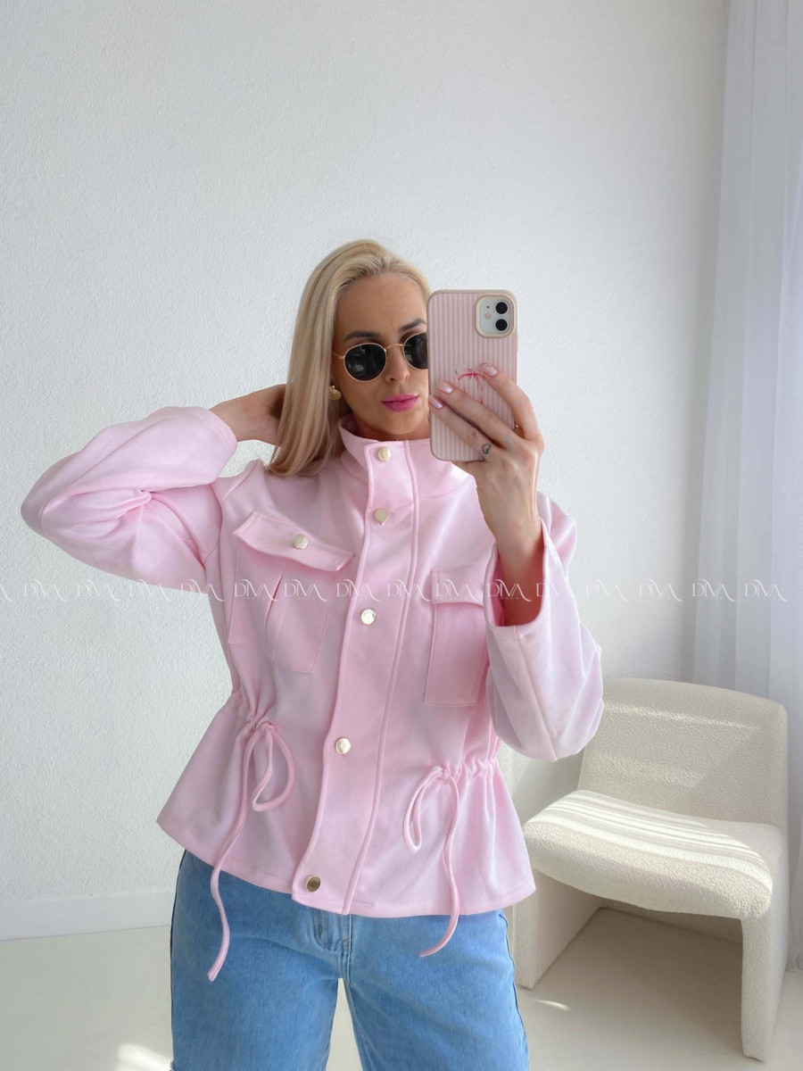 Semišová bunda so sťahovaním v páse baby pink AB 233