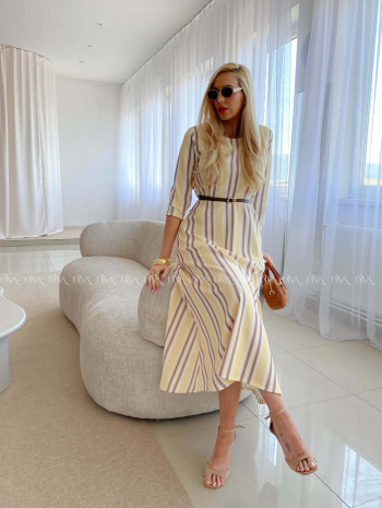 Pruhované maxi šaty banánové AB 72
